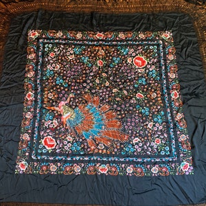 Vintage Embroidered Silk Piano Shawl