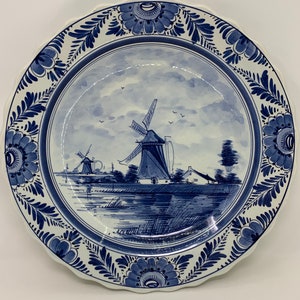 Vintage Delft Blauw Windmill Large Plate