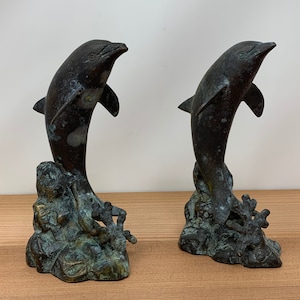 Vintage Solid Bronze Dolphin Bookends