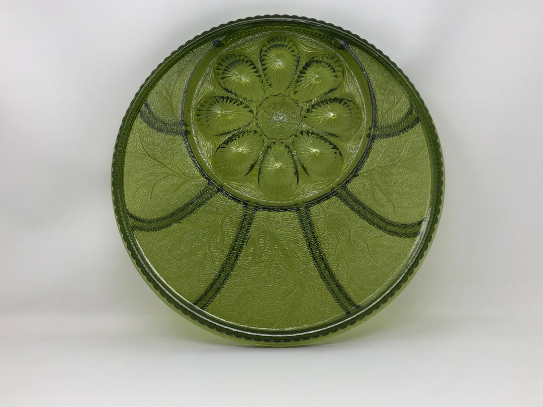 Vintage Green Glass Deviled Eggs and Hors Doeuvres Plate Etsy