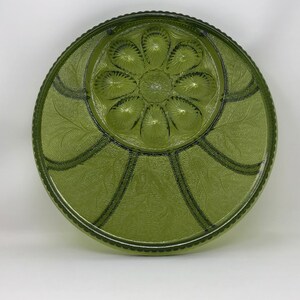 Vintage Green Glass Deviled Eggs and  Hors D’oeuvres Plate
