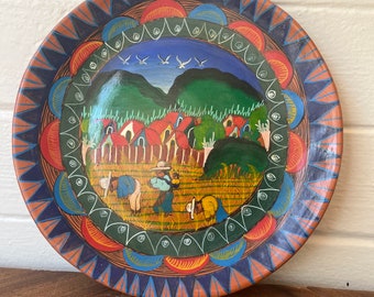 Decorative plate Mexican field workers Tonala hand painted