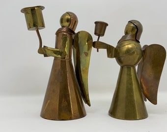 Vintage Brass and Copper Angel Candle Holders
