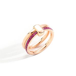 Double Band Pink Ruby Ring 925 Sterling Silver With Gold Plated