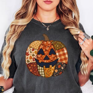 Comfort Colors® Halloween Pumpkin Patchwork T-Shirt, Comfort Colors Spooky Season Tee, Halloween Gift, Halloween Shirt, Halloween Party Tee