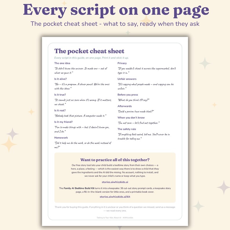 The pocket cheat sheet with a short honest answer for every question children ask about AI