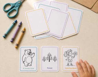 Tarjetas imprimibles con ideas para cuentos, 36 tarjetas para empezar a contar historias para niños, juego de cuentos para la hora de dormir, actividad familiar sin pantallas, tarjetas para colorear.