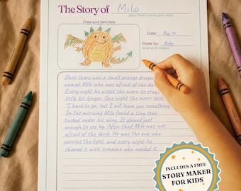 Kit di storie della buonanotte stampabile, modello di libro di storie ricordo per bambini, storie con spazi da riempire, schede con spunti per la storia, attività per famiglie senza schermi