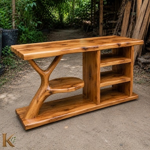 Solid Wood Console Table – Rustic Live Edge Sofa Table