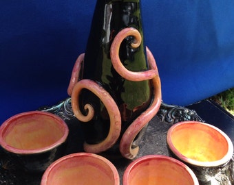 Blaze Kraken sake set, octopus serveerset, goth keuken, oceaankunst