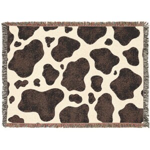 Decke mit braunem Kuhmuster, gewebte Kuscheldecke mit Kuhmuster, Wandteppich im Western-Stil mit Kuhfellmuster, Deko im Landhausstil für Cowgirls, trendige neutrale Decke als Geschenk