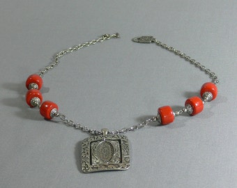 Necklace, Coral Beads, Pendent - FS-093