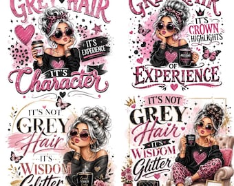 Grey Hair Woman PNG Bundle, Sassy Grandma Sublimation Design (Digital Download)