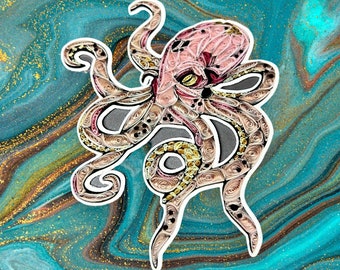 Vinyl Sticker, Pink Octopus, JGA Art