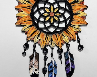 Quilled Art, DreamCatcher, Sunflower, Feathers