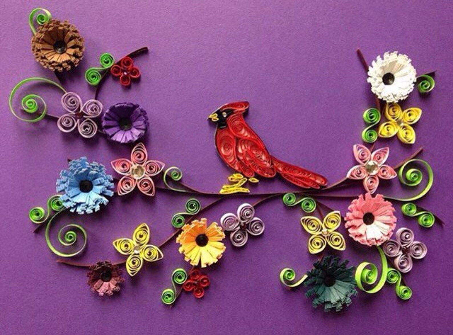Quilled Cardinal with Flowers quilling art handmade framed Etsy