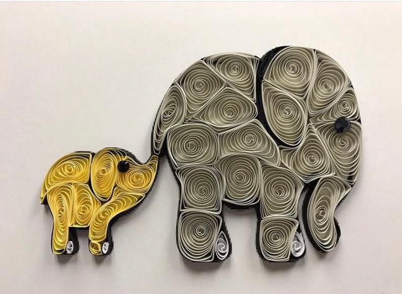 Paper Quilling Elephant With Baby Frames Art Etsy