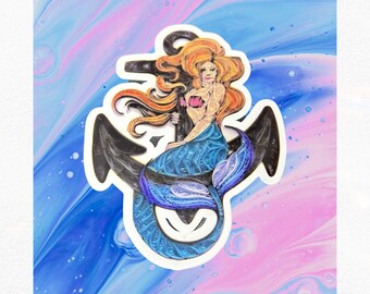 Vinyl Sticker, Caught a Mermaid, JGA Art