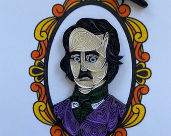 Quilling, Quilled Art, Edgar Allen Poe, Framed 8x10