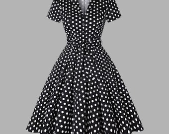 Women's 1950s Vintage Land Girl Style, Retro Party Dress with Short Sleeves 4XL Robe Femme Swing 1940s/1950s Look, Belted Cotton Shirt Dress