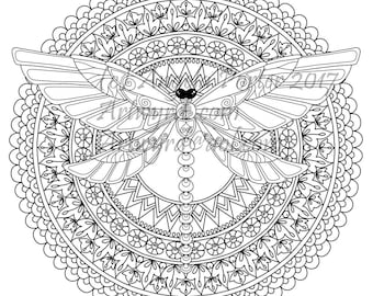 Dragonfly Mandala Colouring Page by Angela Porter