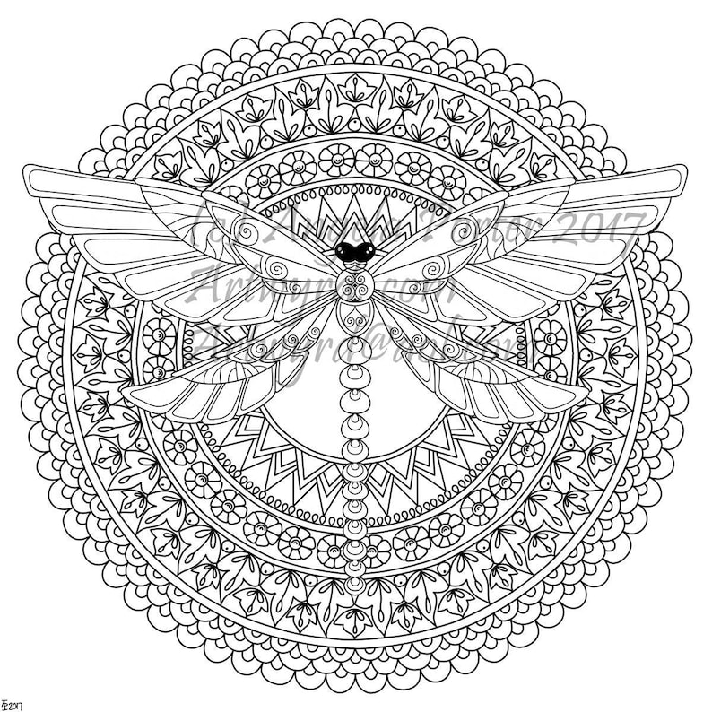Dragonfly Mandala Colouring Page by Angela Porter | Etsy UK