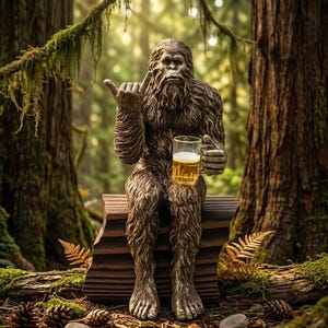 Party Bigfoot Beer Drinking Statue 10 Inch, Hang Loose Sasquatch Figurine, Yeti Shelf Sitter, Cabin Bar Decor, Rustic Home Gift