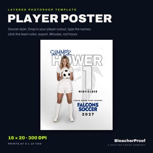 Mall för fotbollsspelareaffisch | Photoshop PSD sportbanner (16x20, 300 DPI) bild 1
