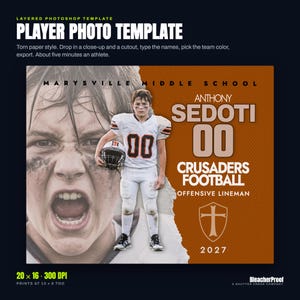 Plantilla fotográfica de jugador de fútbol / Estilo papel rasgado PSD (20x16, 300 DPI) imagen 1