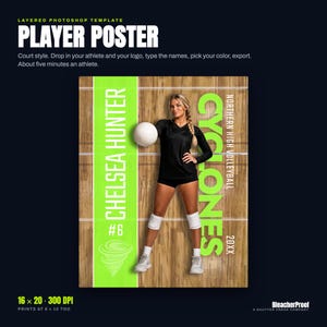 Volleyball Poster Template Photoshop | Senior Night Banner PSD | Volleyball Photo Template for Sports Photographers | 16x20 300 DPI image 1