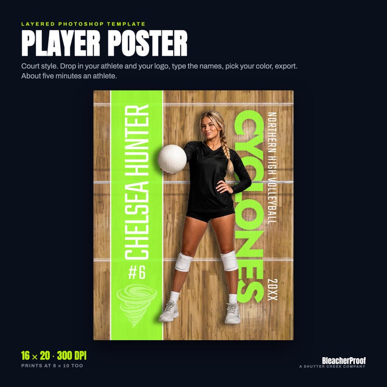 Volleyball Poster Template Photoshop | Senior Night Banner PSD | Volleyball Photo Template for Sports Photographers | 16x20 300 DPI image 1