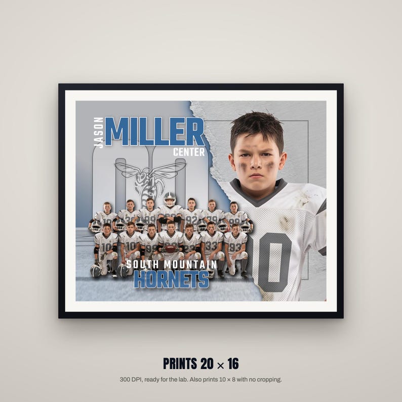 Football Memory Mate Template Photoshop | Torn Paper Team Photo PSD | Sports Photographer Template | 20x16 Print Ready 300 DPI image 3