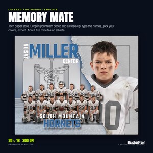 Football Memory Mate Template Photoshop | Torn Paper Team Photo PSD | Sports Photographer Template | 20x16 Print Ready 300 DPI image 1