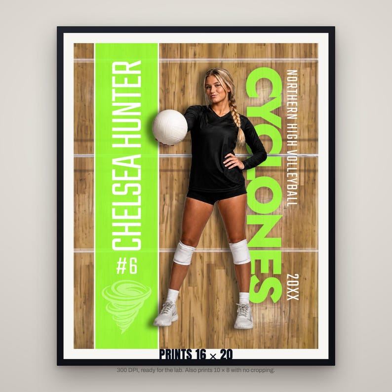 Volleyball Poster Template Photoshop | Senior Night Banner PSD | Volleyball Photo Template for Sports Photographers | 16x20 300 DPI image 3