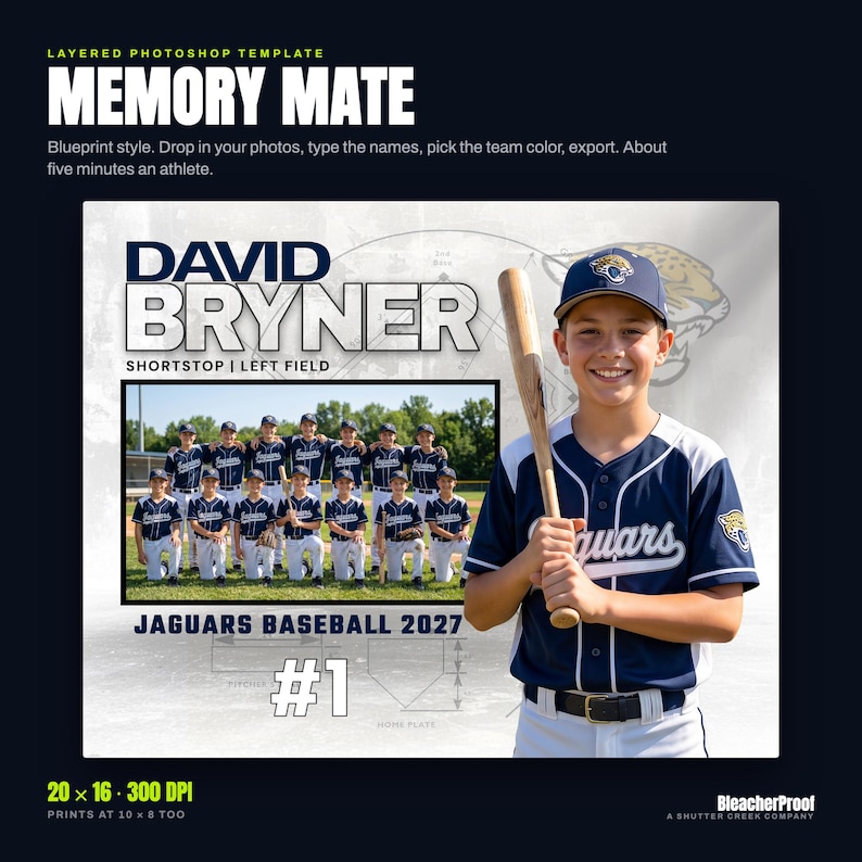 Photoshop-Vorlage „Memory Mate“ mit Ebenen | Blueprint-PSD-Datei für Sportmannschaftsfotos (Digitaler Download) Bild 1