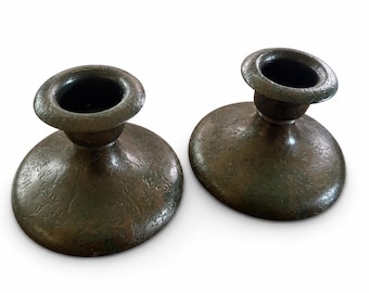 Roycroft Copper Acid Etched Candlesticks, pair