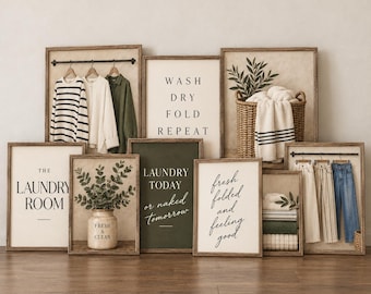 Laundry Room Wall Art Set of 9 | Neutral Printable Decor