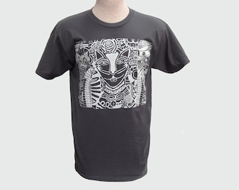 Cat with Two Fish Gray Short Sleeve T Shirt