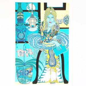 Blue Lady con una carta 4.5" x 6.5" Fine Art Print de Acrylic Original de Anne Wolfe