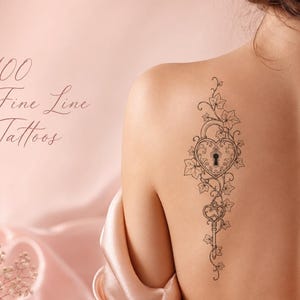 100 Fine Line Tattoo Designs Bundle, Minimal Botanical & Ornamental Tattoos, Art Nouveau Blackwork Tattoo Flash, Digital Download