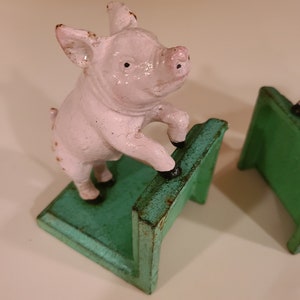 Vintage Cast Iron Little Pink Piggy Bookends image 8
