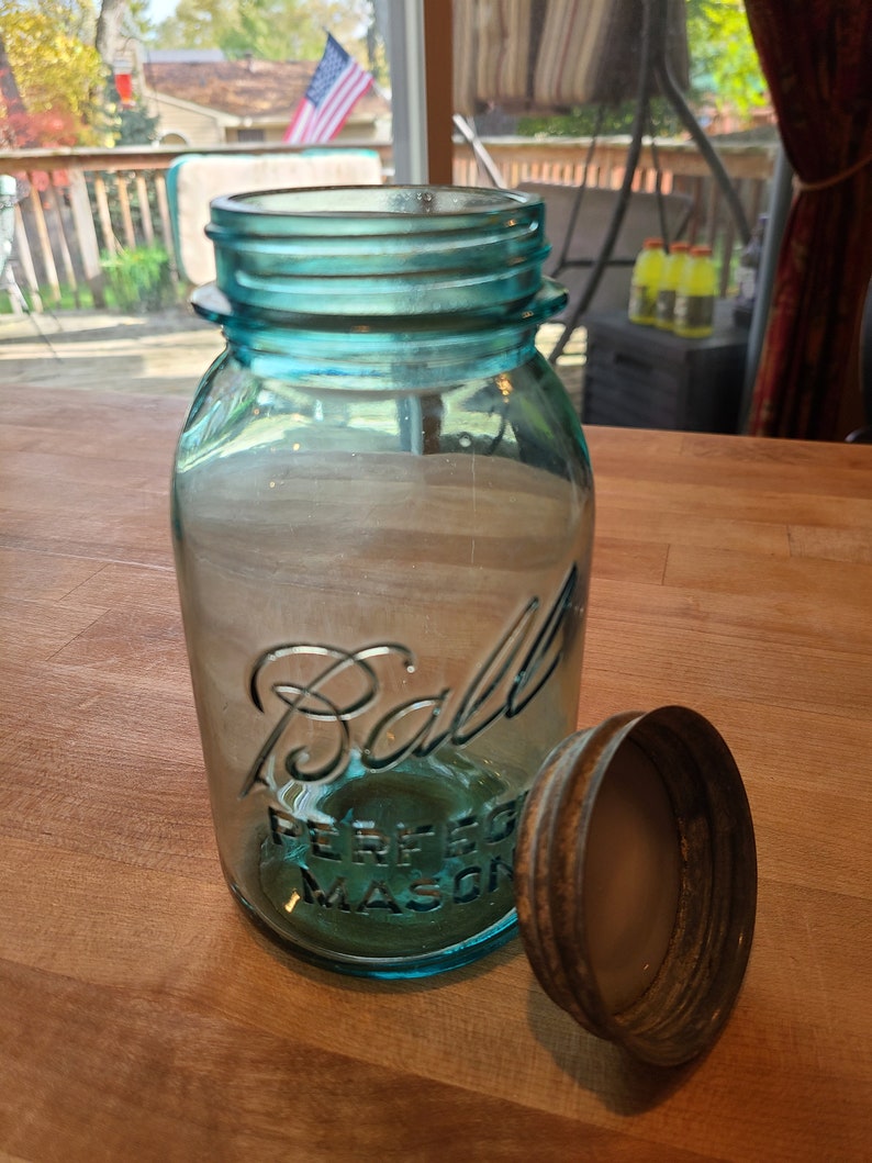 Antique Ball Perfect Mason Jar, Quart Size, Zinc Glass Lid Etsy