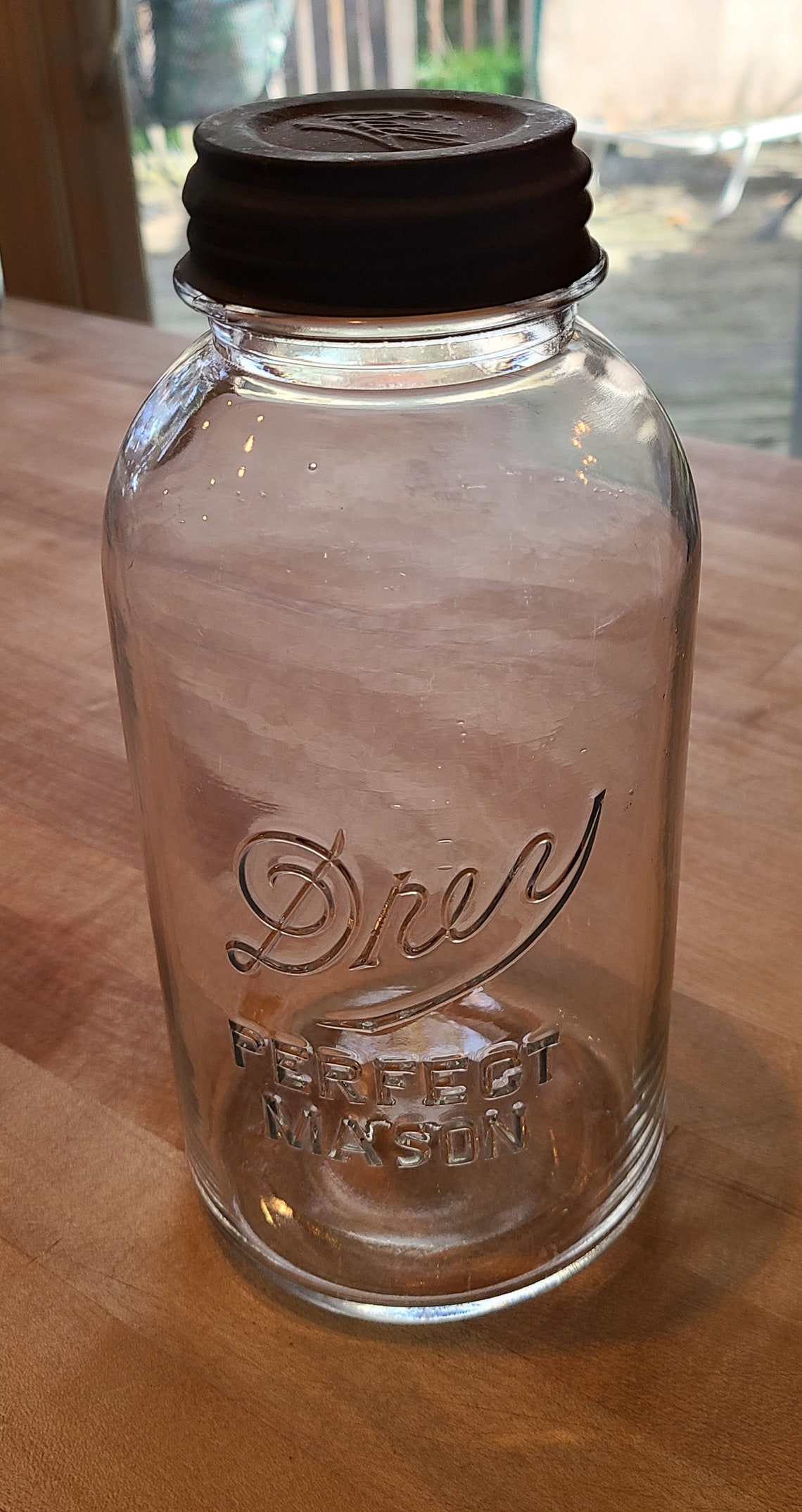 Antique Drey Perfect Mason Jar, Half Gallon 64oz Zinc and Glass Lid Etsy
