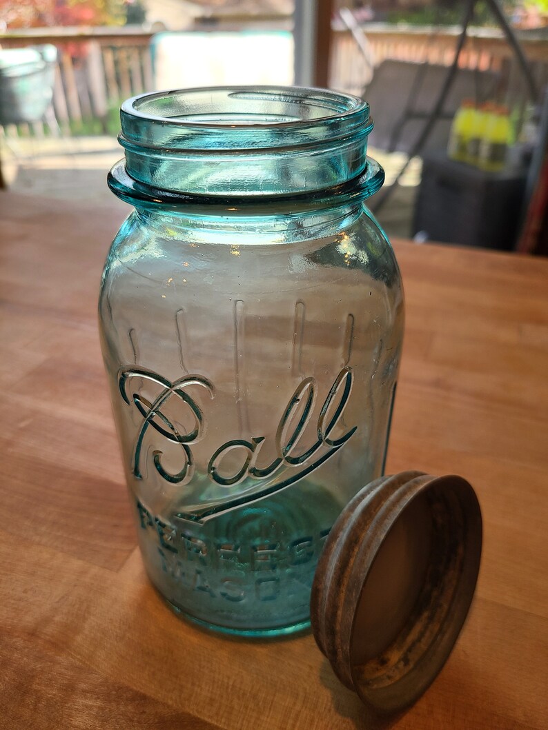 Antique Ball Perfect Mason Jar Quart Size Ribbed Jar Zinc Etsy