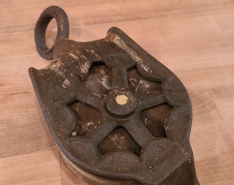 Antique Louden Rope Pulley Made In The USA A23 Cast Iron And Hard Wood