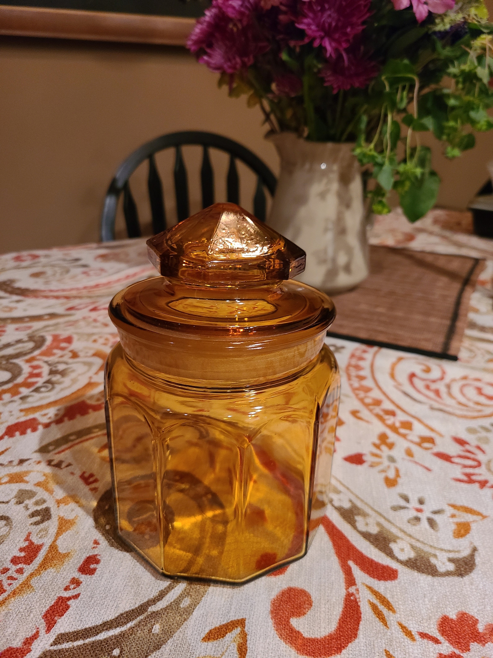 Vintage Beautiful Rich Amber Jar With Lid, Candy Jar, Flour, Sugar Jars