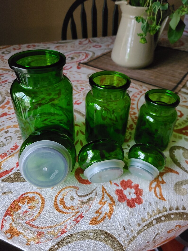 Vinatge Emerald Green Apothecary Jar Set Set Of Three Green Etsy