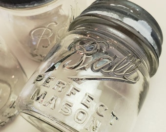 Antique Four Clear Perfect Mason Ball Jars with Zinc Lids