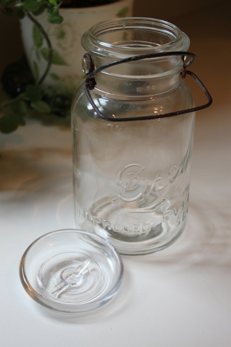 Antique 1 Clear Drey Mason Jar With Glass Lid and Hardware | Etsy