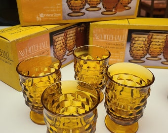 Vintage Whitehall Golden Amber Glass Juice Set in Original Boxes